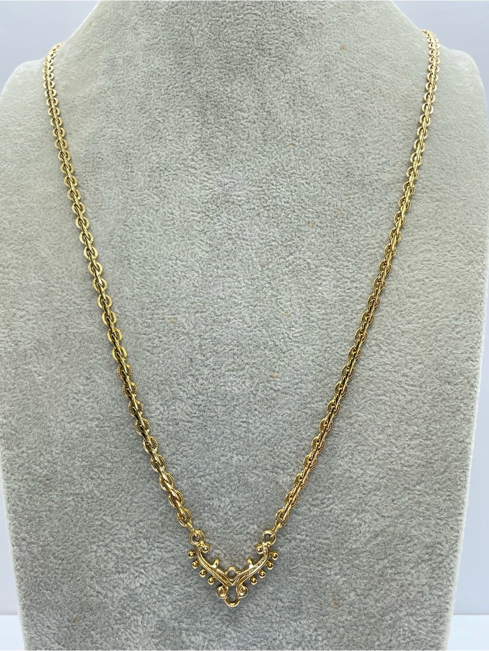 1928 Gold Tone Victorian Revival Pendant Necklace Vintage Style
